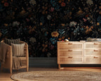 Dark Floral Wallpaper Mural: Vintage Botanical Peel and Stick Wall Art - View 3