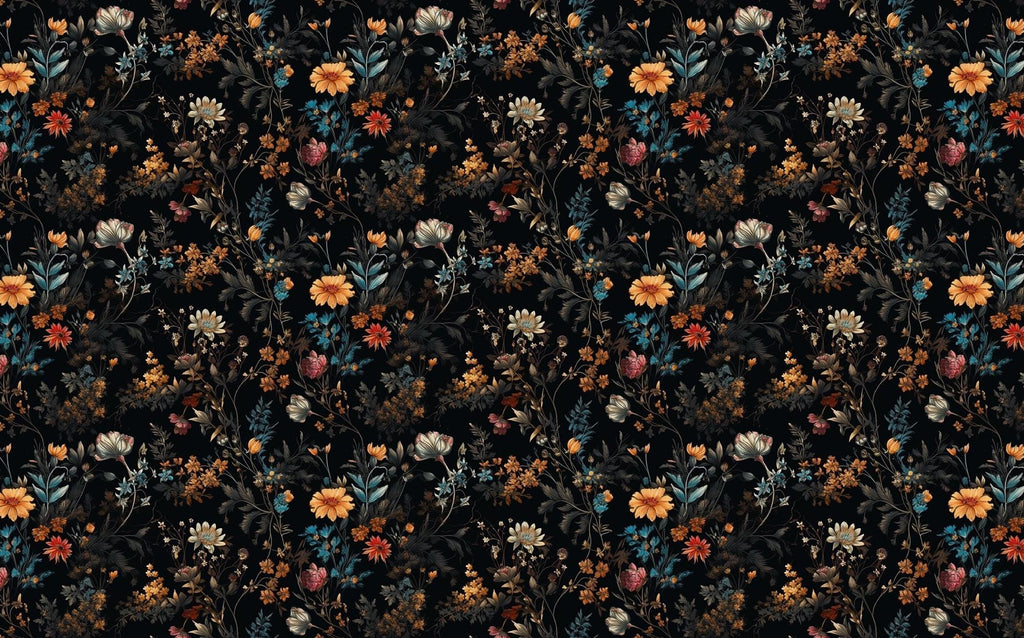 Dark Floral Wallpaper Mural: Vintage Botanical Peel and Stick Wall Art - View 6