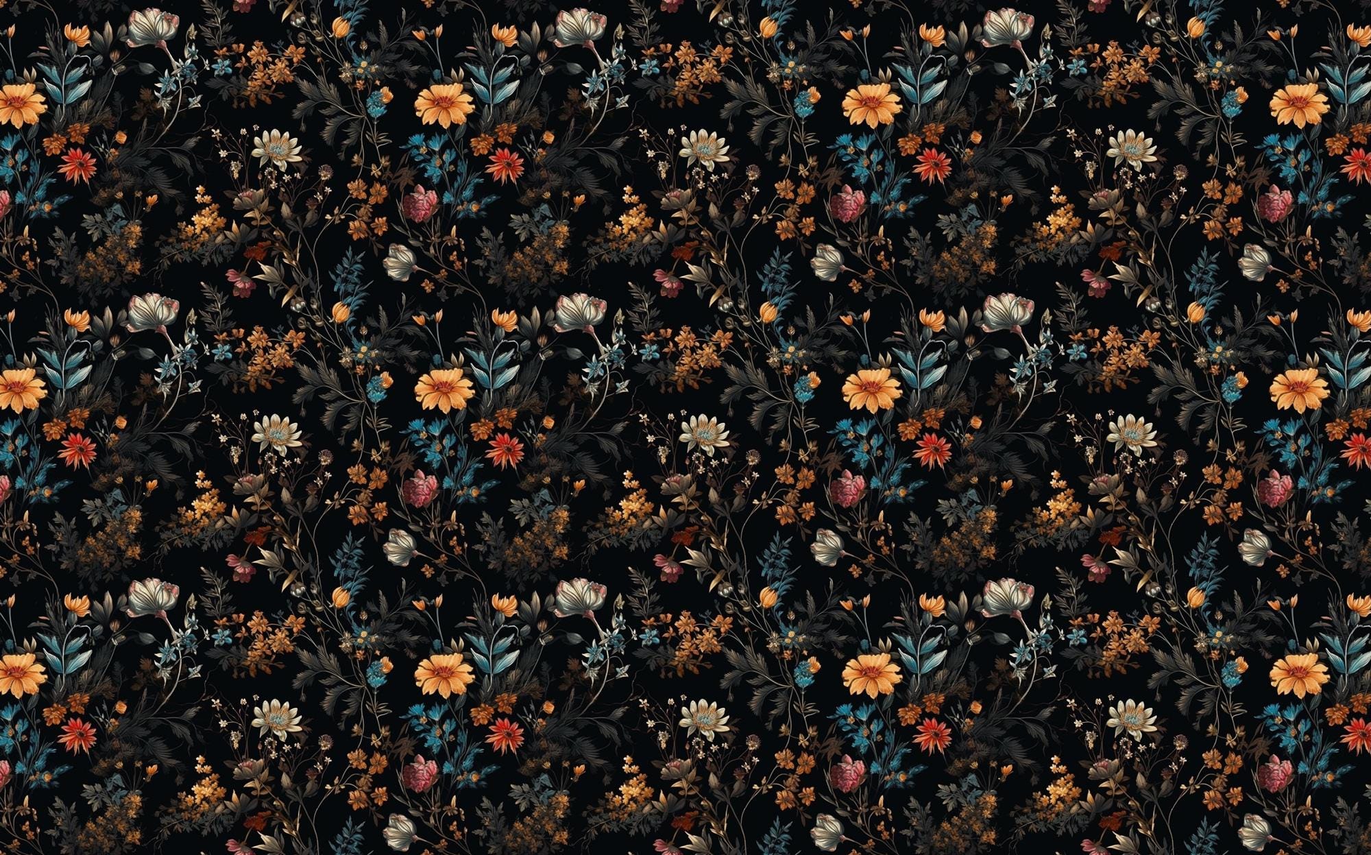 Dark Floral Wallpaper Mural: Vintage Botanical Peel and Stick Wall Art - View 6