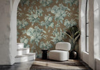 Brown and Blue Floral Wallpaper: Boho Wall Mural, Peel & Stick - View 3