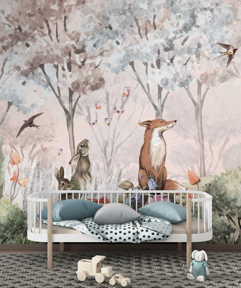 Woodland Animals Peel and Stick Wallpaper, Kids Forest Nursery Mural, Renter Friendly Decor - View 2