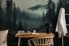Misty Forest Peel and Stick Wallpaper, Dark Woodland Wall Mural, Nature Landscape Removable Wallpaper