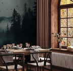 Misty Forest Peel and Stick Wallpaper, Dark Woodland Wall Mural, Nature Landscape Removable Wallpaper - View 5