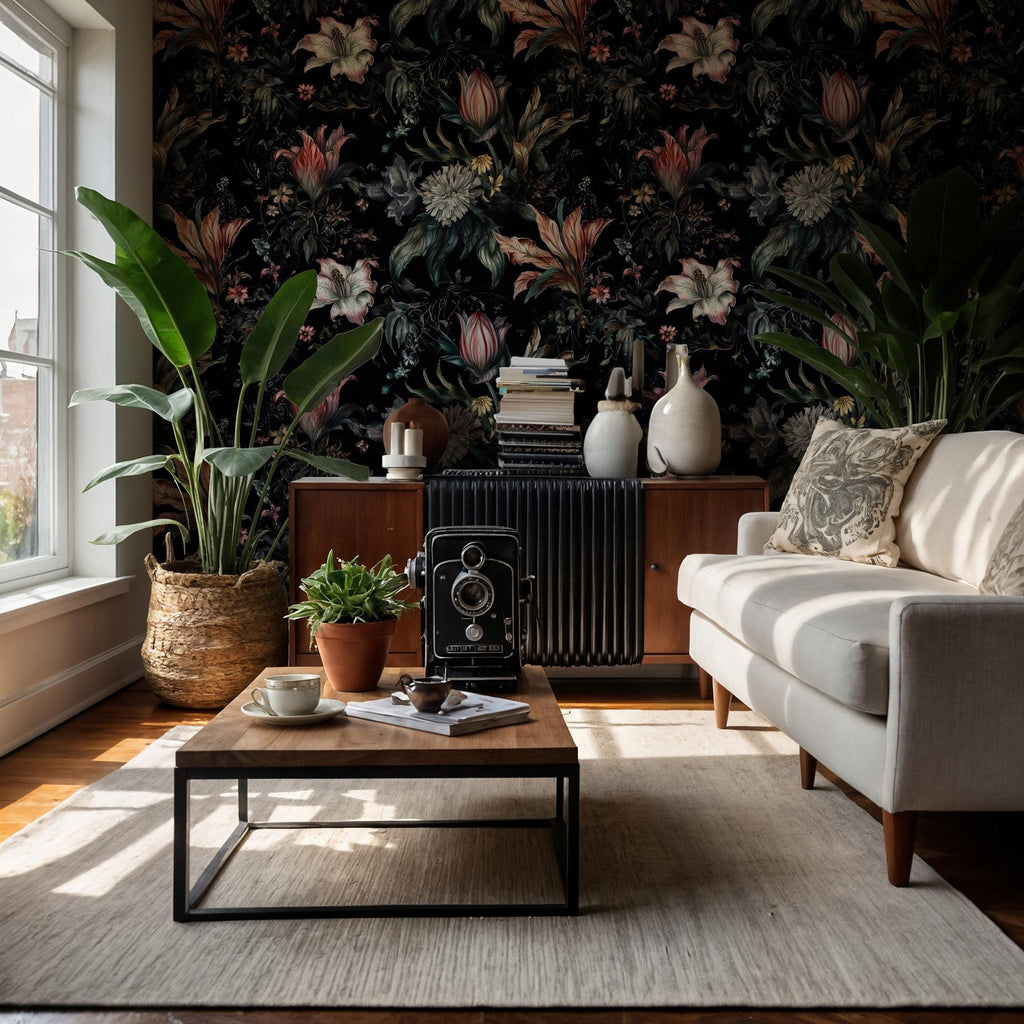 Dark Floral Wallpaper: Elegant Botanical Peel and Stick Wallpaper - View 4