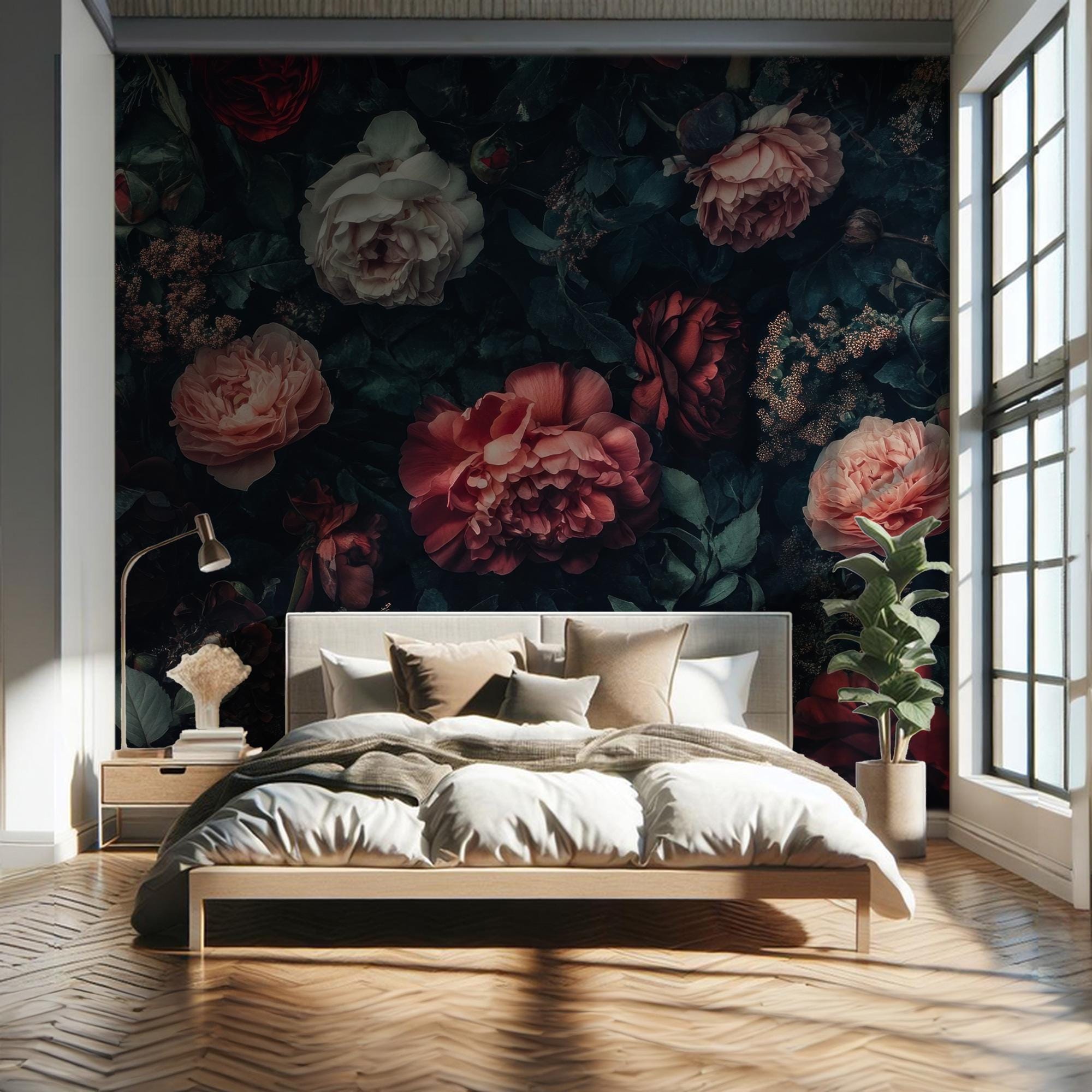 Mauve Peony Wall Mural: Large Scale Floral Peel and Stick Wallpaper - View 3