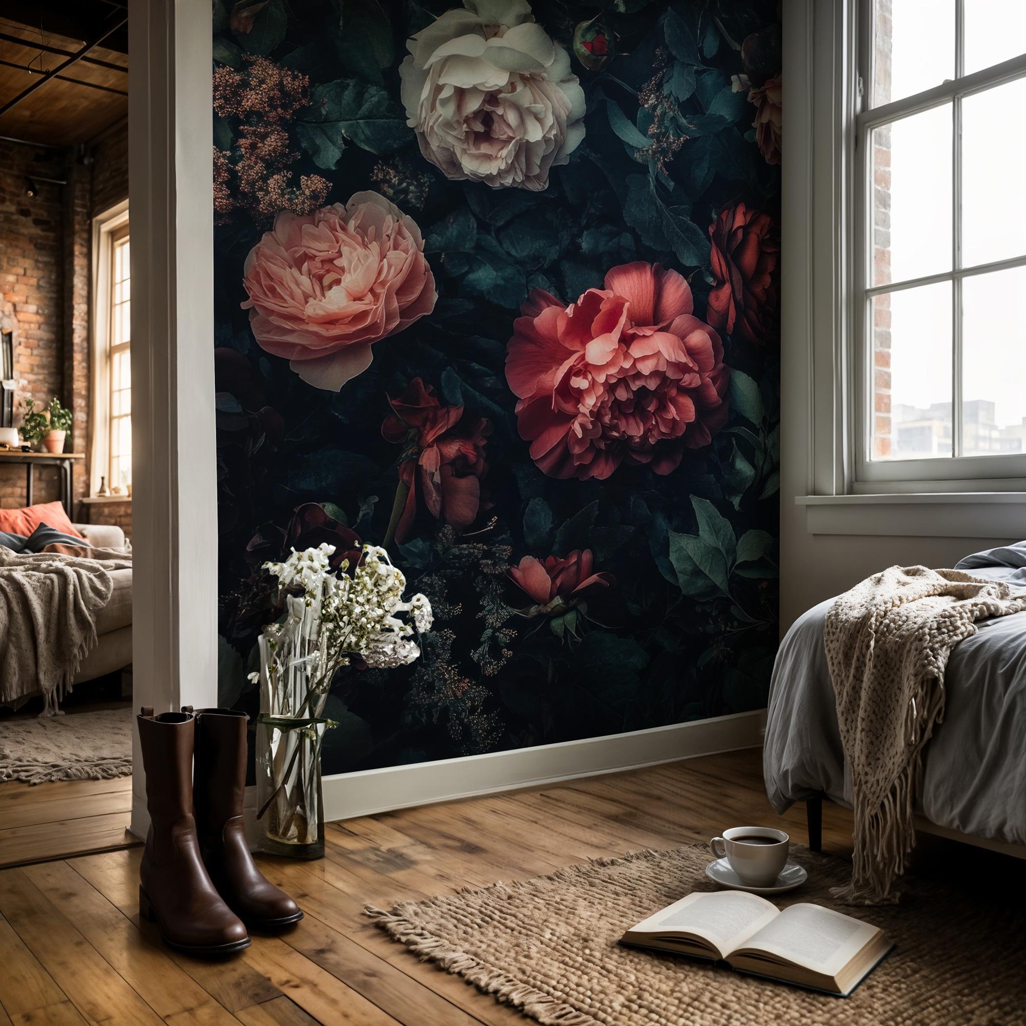 Mauve Peony Wall Mural: Large Scale Floral Peel and Stick Wallpaper - View 2