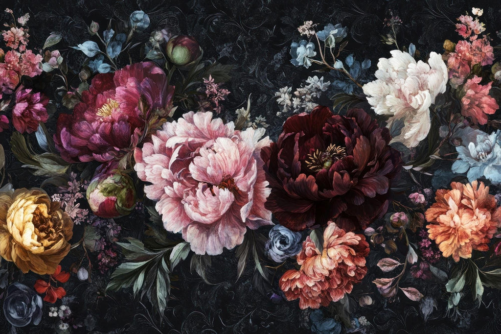 Dark Peony Floral Wall Mural: Bold Botanical Peel and Stick Wallpaper - View 6