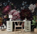 Dark Peony Floral Wall Mural: Bold Botanical Peel and Stick Wallpaper