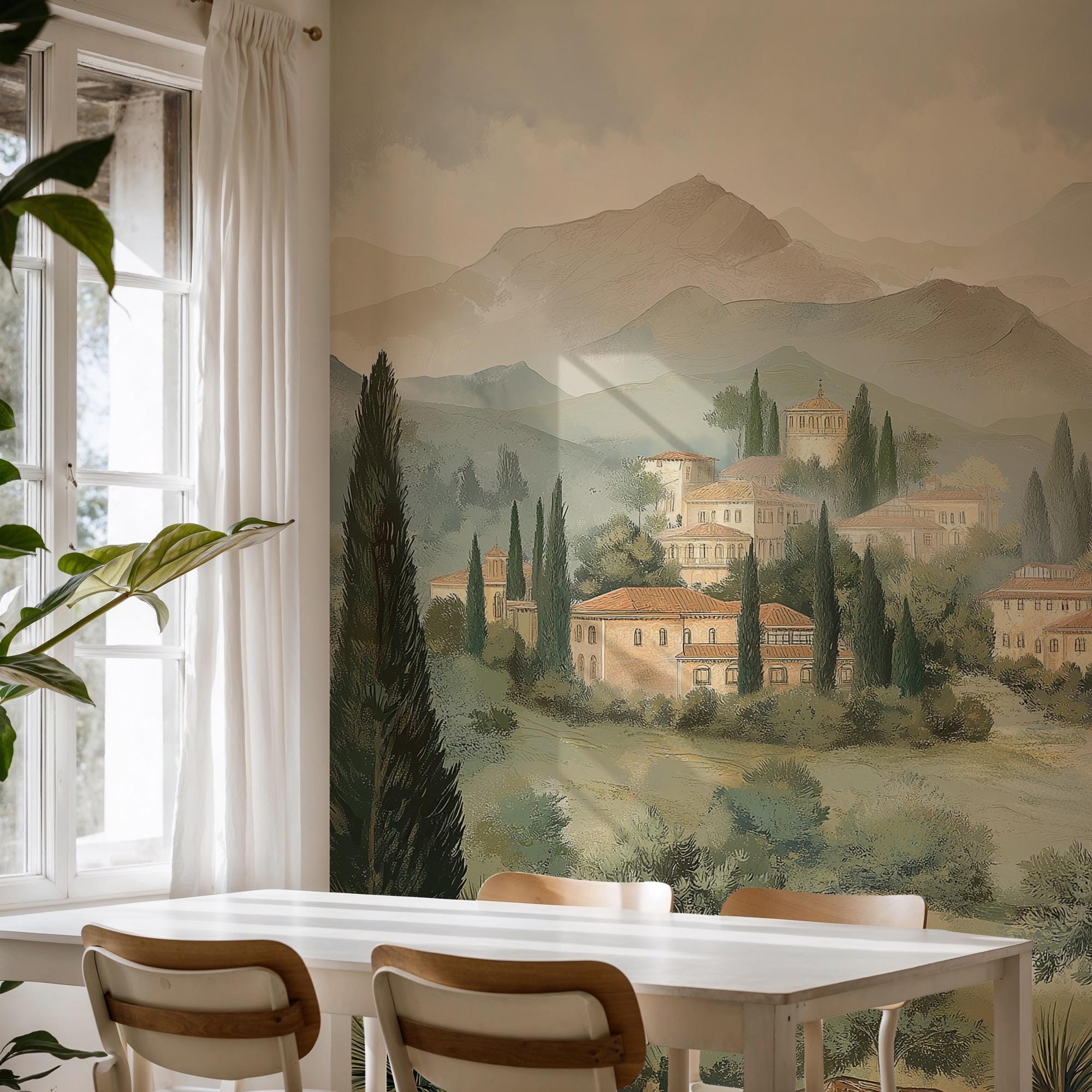 Vintage Countryside Landscape Wall Mural: Pastoral Scene Peel and Stick Wallpaper - View 2