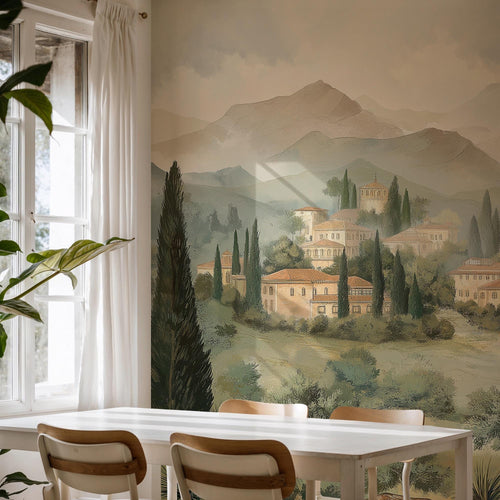 Vintage Countryside Landscape Wall Mural: Pastoral Scene Peel and Stick Wallpaper - View 2