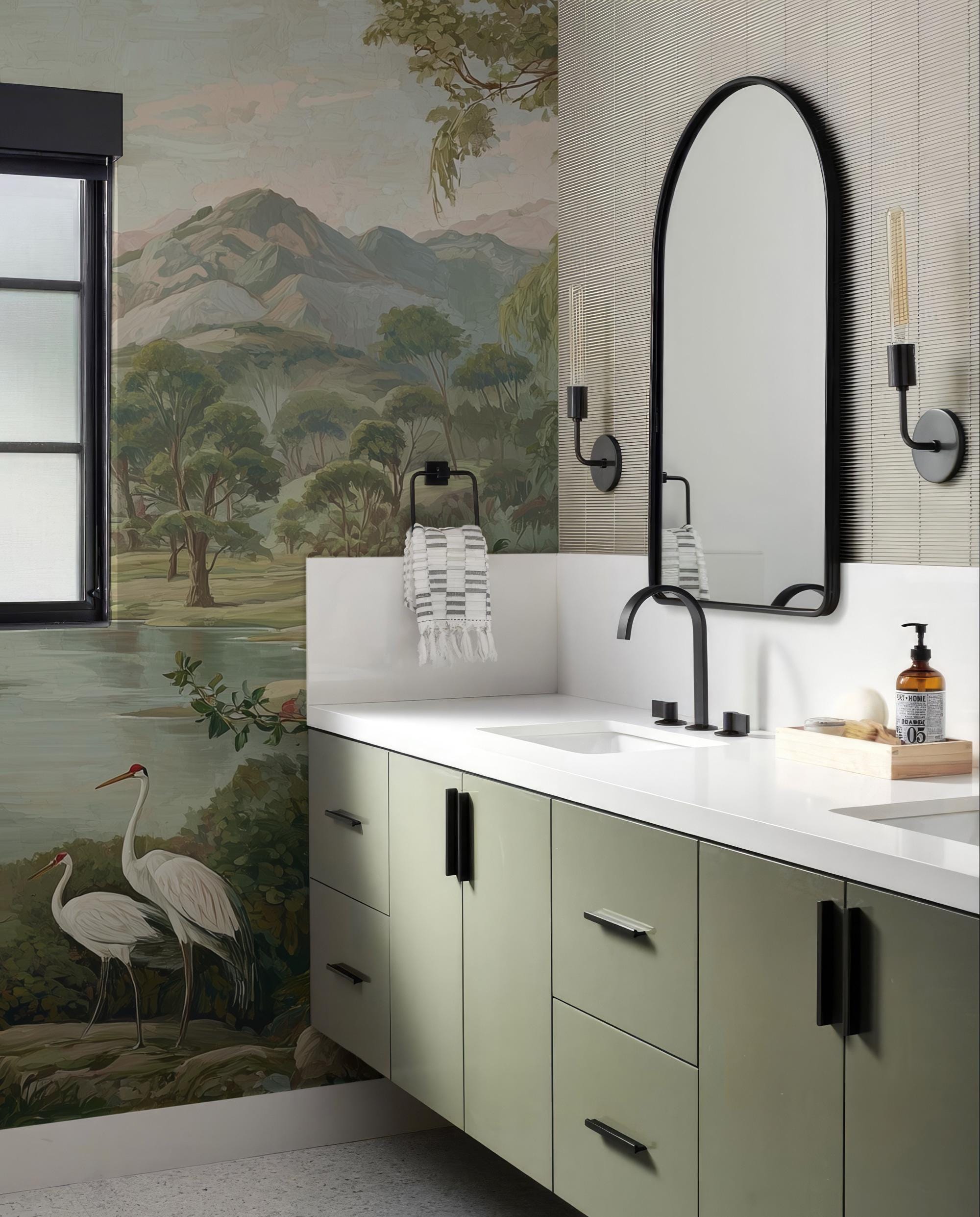 Chinoiserie Floral River Wall Mural – Scenic Landscape Peel and Stick Wallpaper - View 3