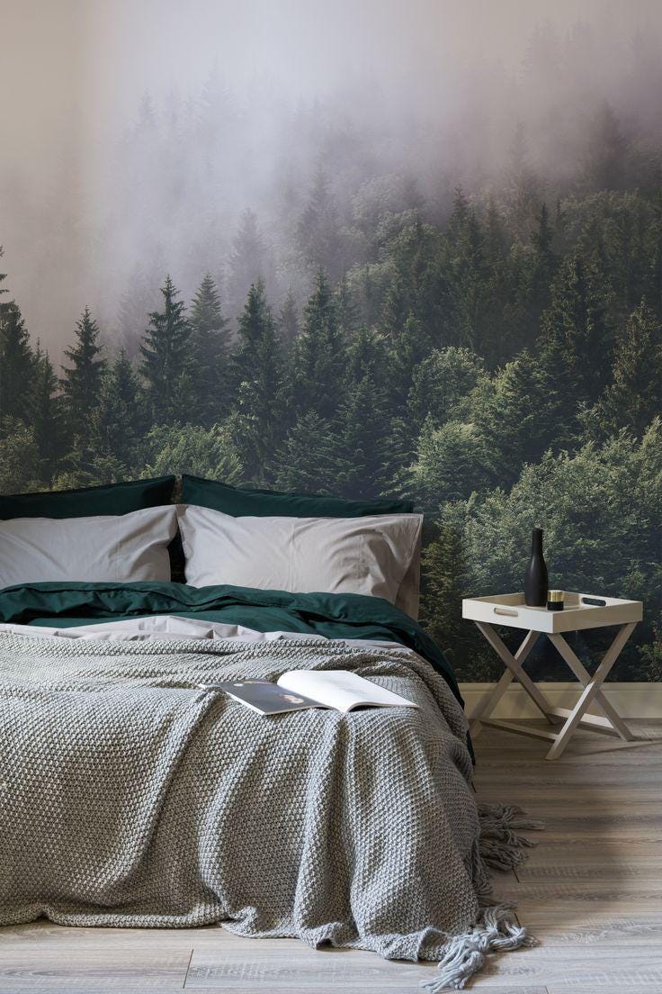 Foggy Forest Wallpaper: Misty Woodland Peel & Stick Wall Mural