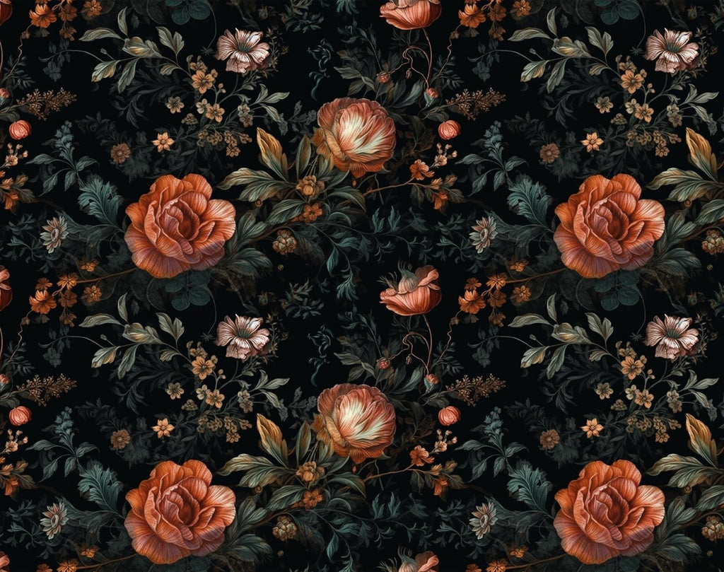 Dramatic Dark Floral Custom Sizes Wallpaper Mural: Elegant Botanical Peel and Stick Wall Decor - View 6
