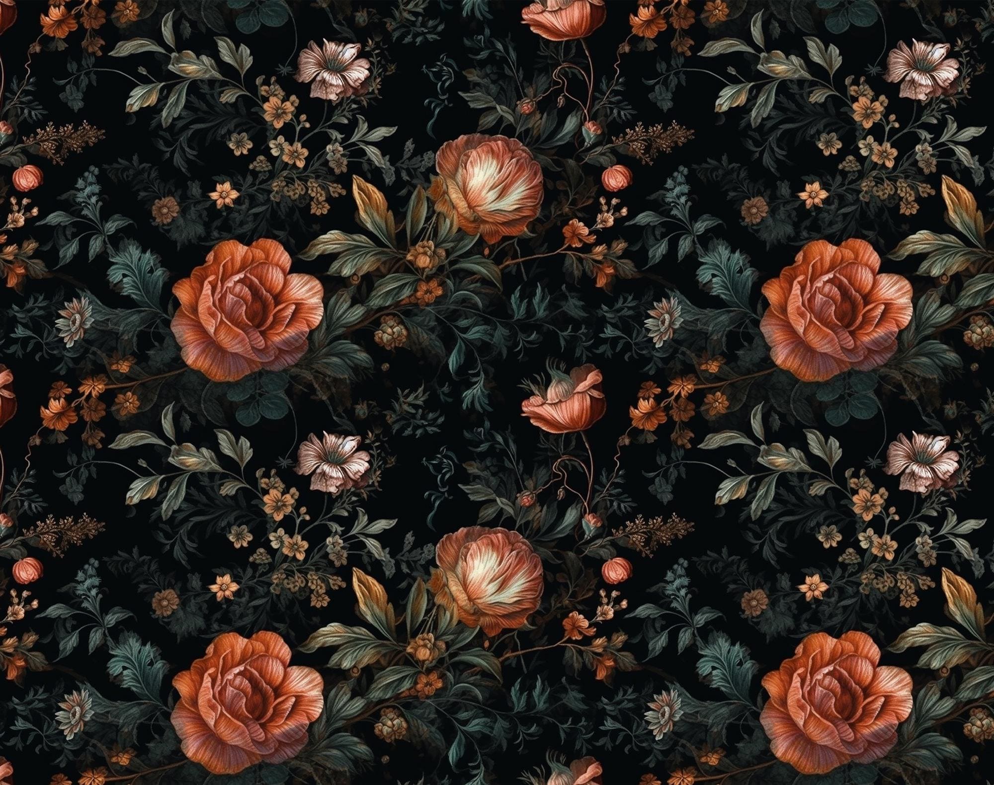 Dramatic Dark Floral Custom Sizes Wallpaper Mural: Elegant Botanical Peel and Stick Wall Decor - View 6