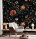 Dramatic Dark Floral Custom Sizes Wallpaper Mural: Elegant Botanical Peel and Stick Wall Decor