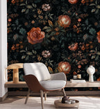 Dramatic Dark Floral Custom Sizes Wallpaper Mural: Elegant Botanical Peel and Stick Wall Decor