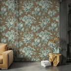 Brown and Blue Floral Wallpaper: Boho Wall Mural, Peel & Stick