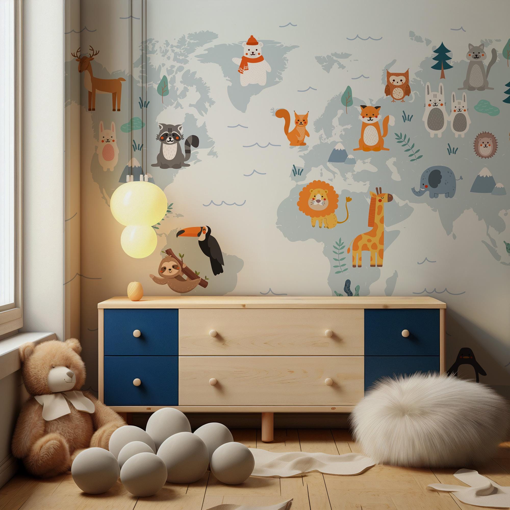World Maps Kids Wallpaper Mural: Peel and Stick Jungle Animals