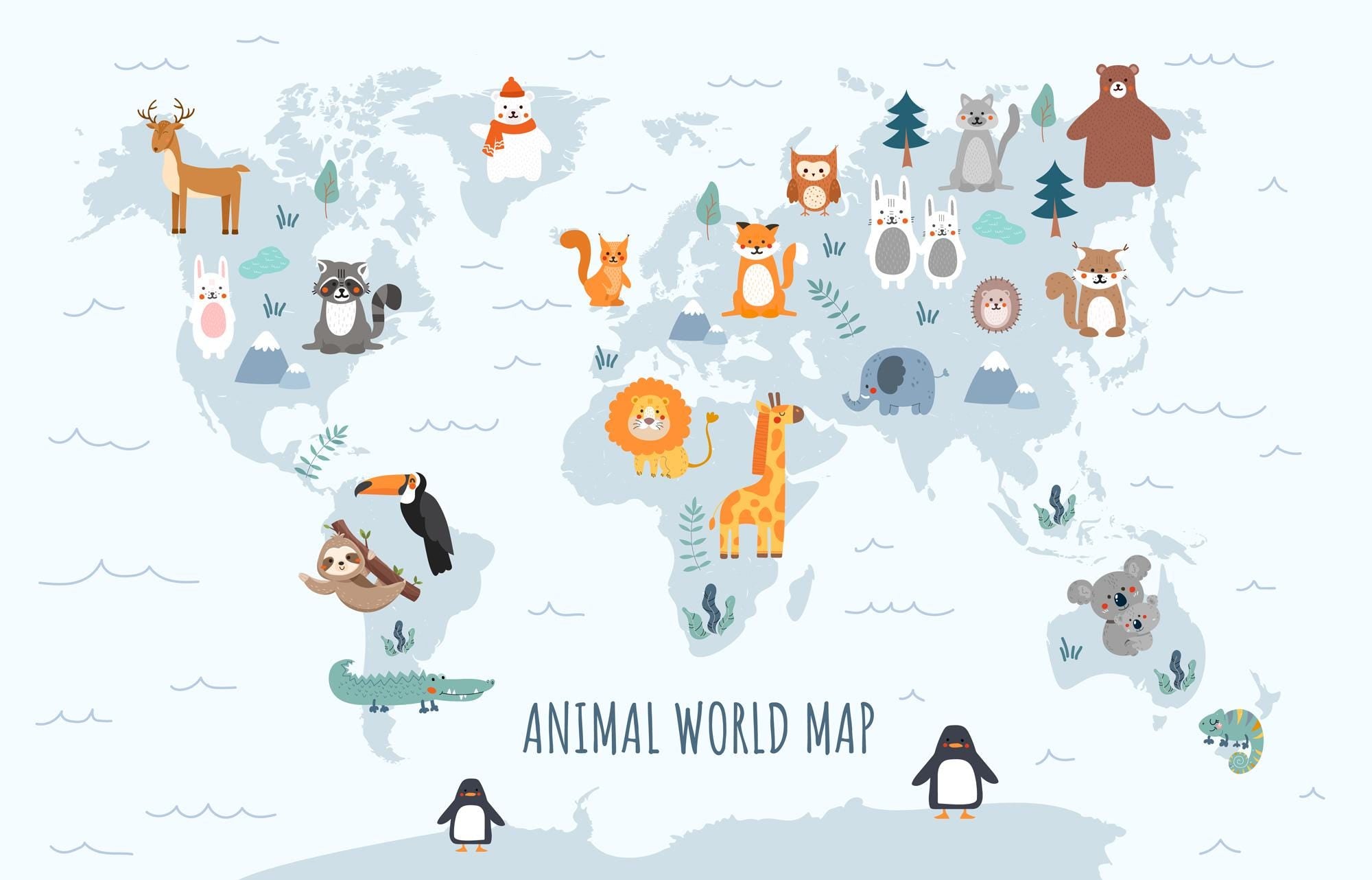 World Maps Kids Wallpaper Mural: Peel and Stick Jungle Animals - View 2