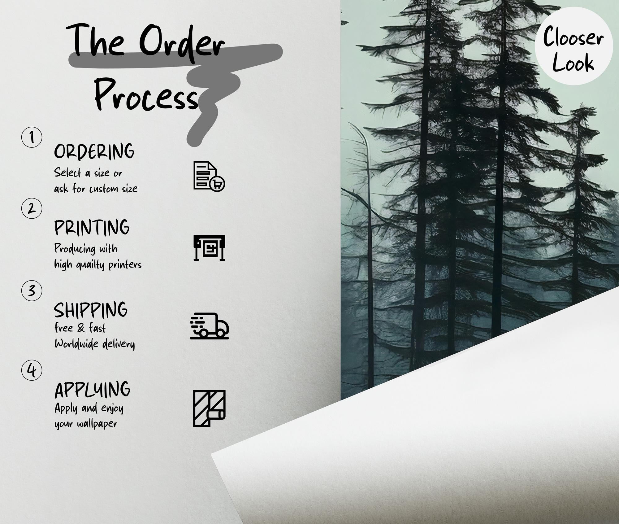 Misty Forest Peel and Stick Wallpaper, Dark Woodland Wall Mural, Nature Landscape Removable Wallpaper - View 4