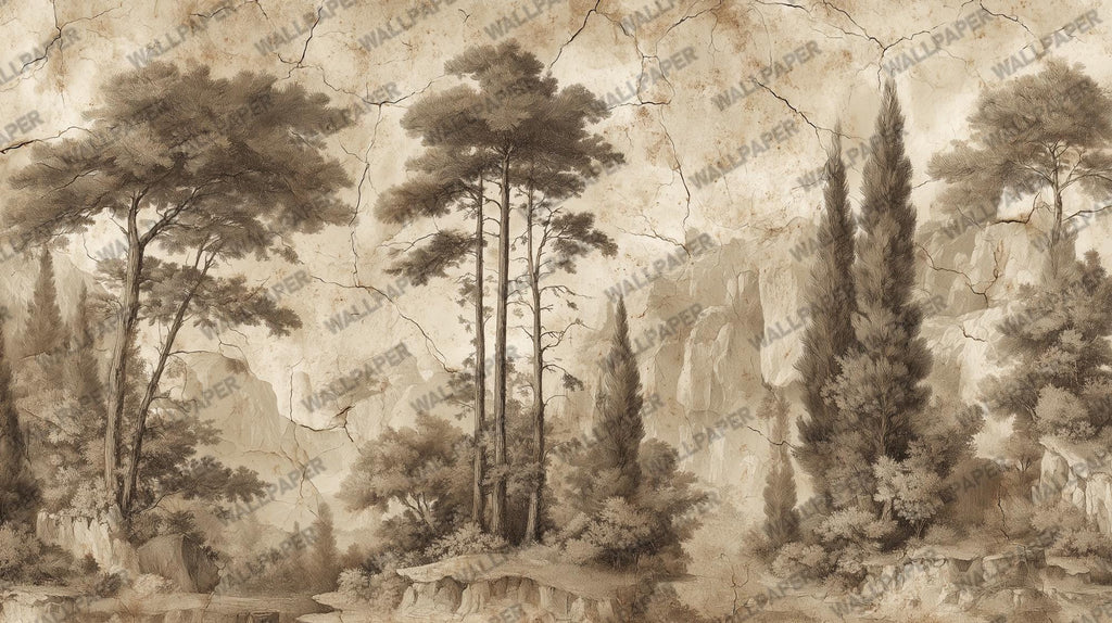 Vintage Sepia Wall Mural: Antique Landscape Peel and Stick Wallpaper, Textured Wall Art - View 5