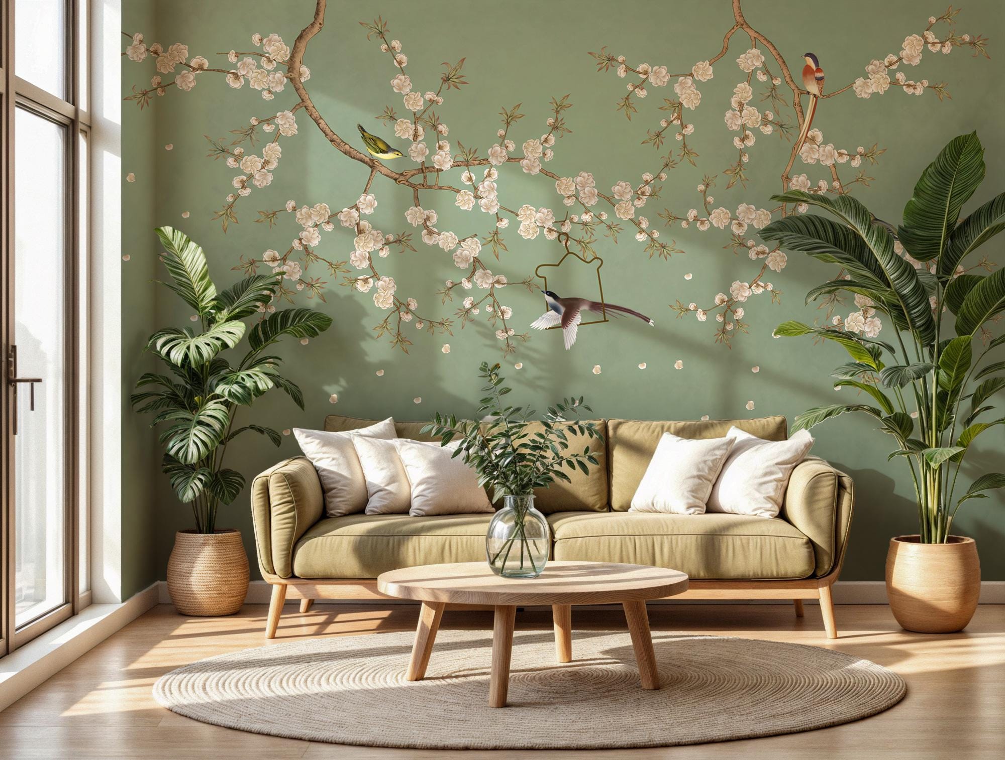 Vintage Chinoiserie Wall Mural: Birds & Floral Peel and Stick Wallpaper - View 5
