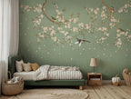 Vintage Chinoiserie Wall Mural: Birds & Floral Peel and Stick Wallpaper - View 6