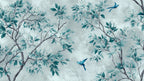 Teal Chinoiserie Wallpaper Mural: Botanical Floral Peel and Stick Wall Mural - View 7