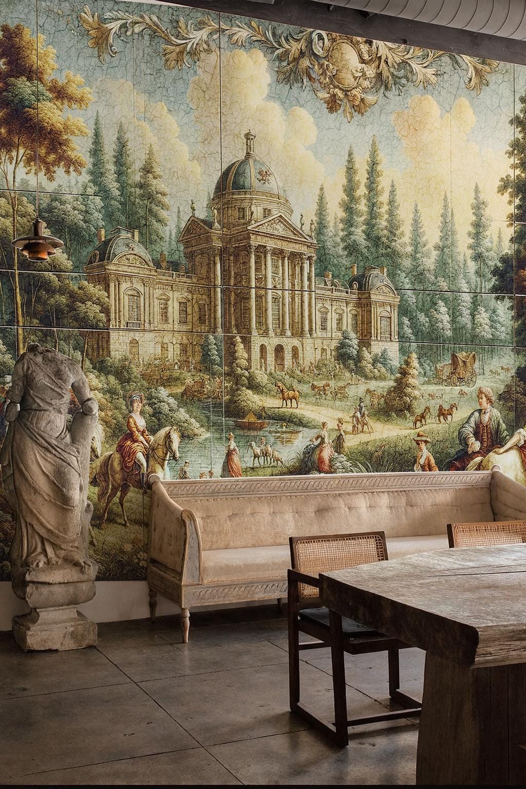 Classical European Landscape Wall Mural: 18th Century Palace Garden Peel and Stick Wallpaper