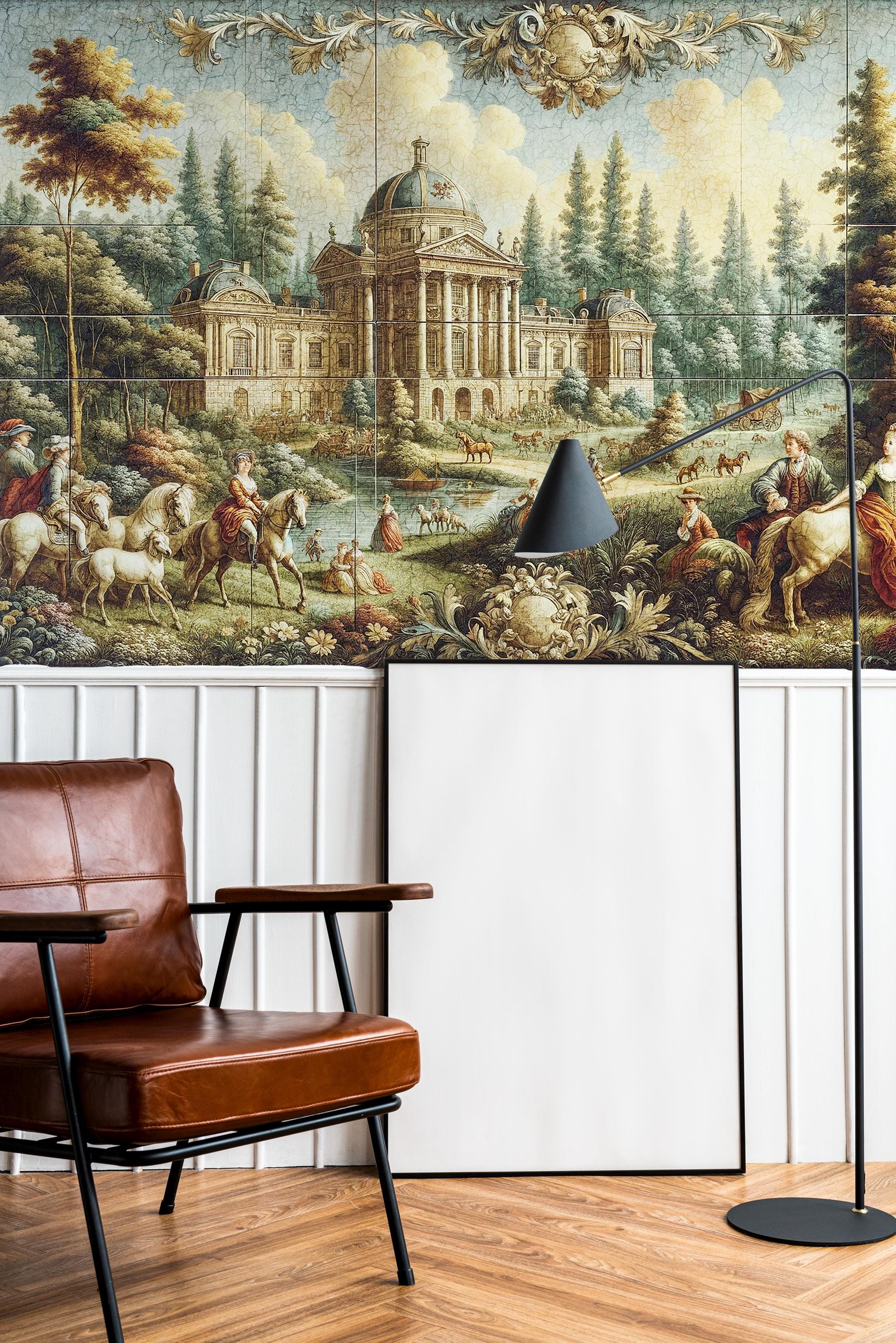 Classical European Landscape Wall Mural: 18th Century Palace Garden Peel and Stick Wallpaper - View 2