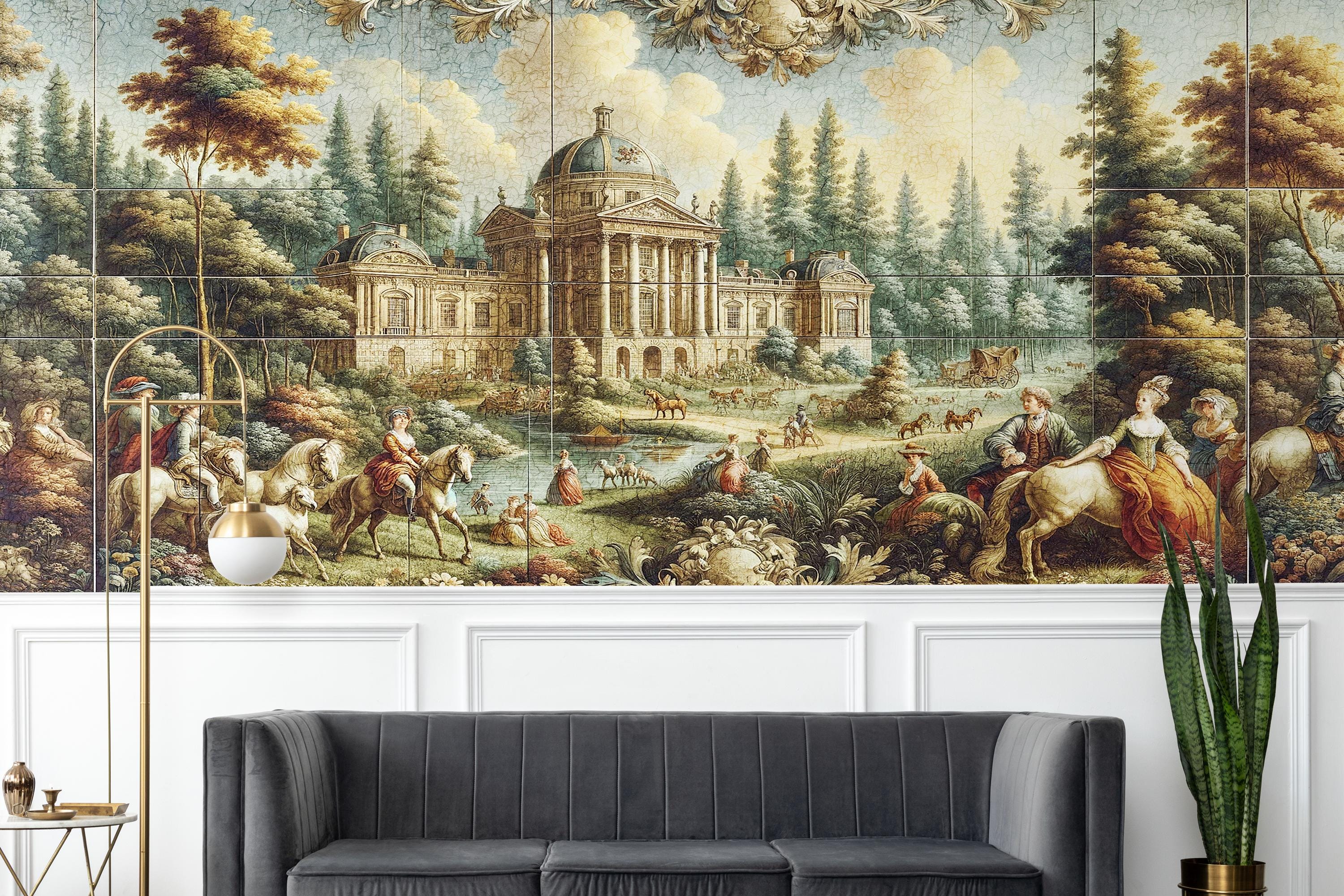 Classical European Landscape Wall Mural: 18th Century Palace Garden Peel and Stick Wallpaper - View 3