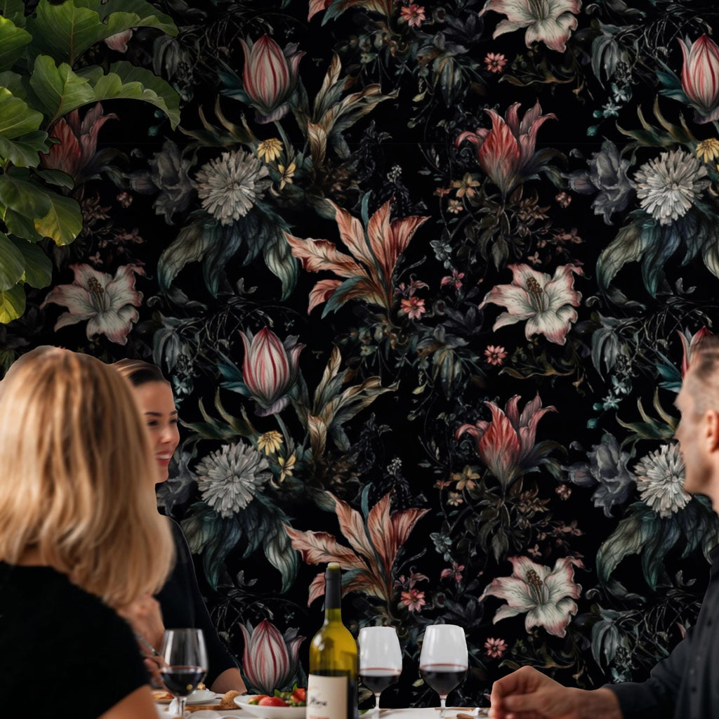 Dark Floral Wallpaper: Elegant Botanical Peel and Stick Wallpaper - View 2
