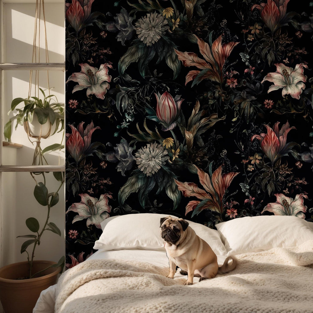 Dark Floral Wallpaper: Elegant Botanical Peel and Stick Wallpaper - View 3