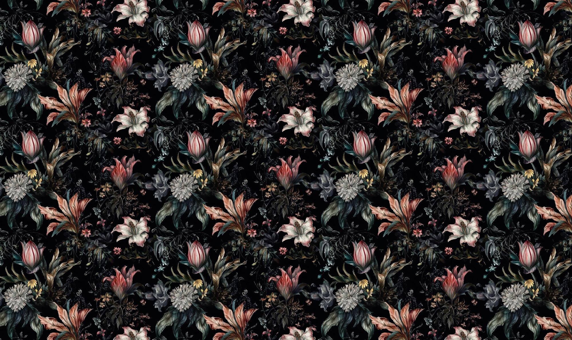 Dark Floral Wallpaper: Elegant Botanical Peel and Stick Wallpaper - View 6