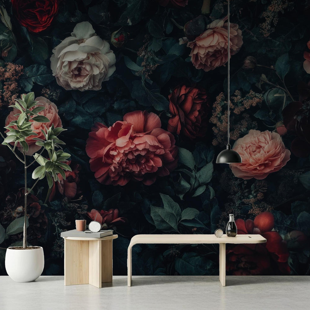 Mauve Peony Wall Mural: Large Scale Floral Peel and Stick Wallpaper