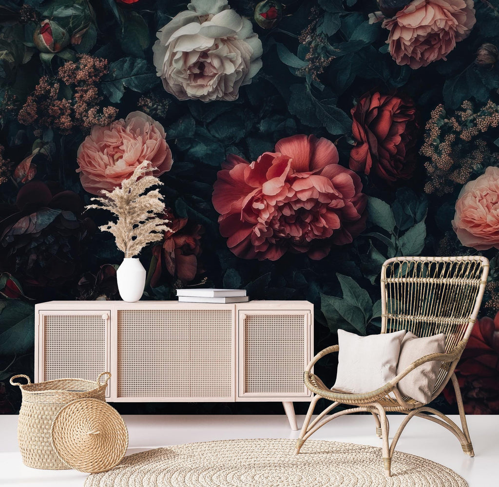 Mauve Peony Wall Mural: Large Scale Floral Peel and Stick Wallpaper - View 4