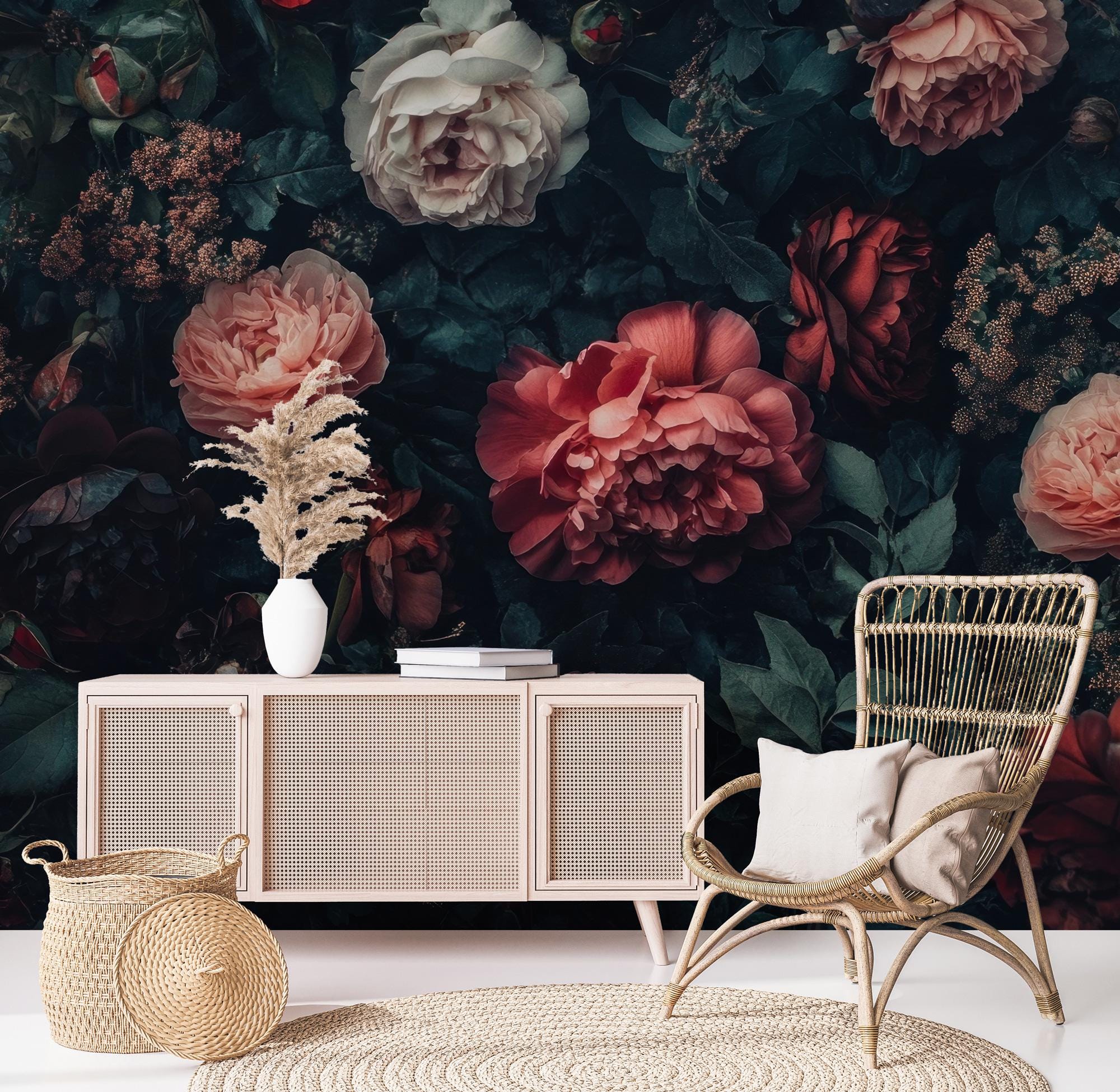 Mauve Peony Wall Mural: Large Scale Floral Peel and Stick Wallpaper - View 4