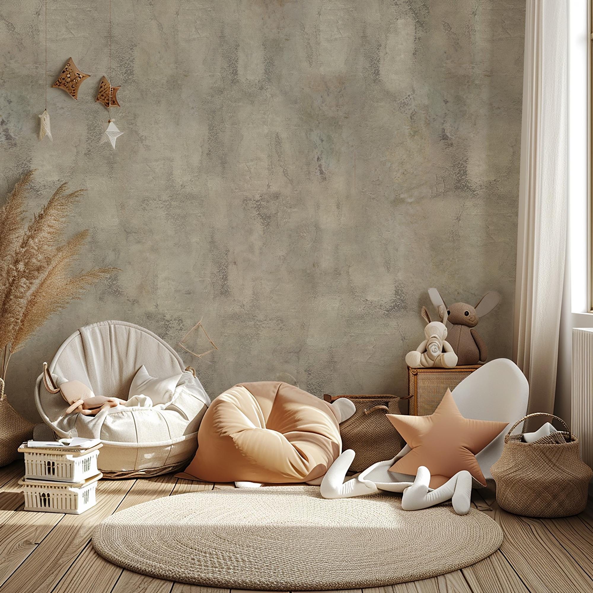 Neutral Concrete Texture Wall Mural | Modern Concrete Look Peel and Stick Wallpaper - View 2