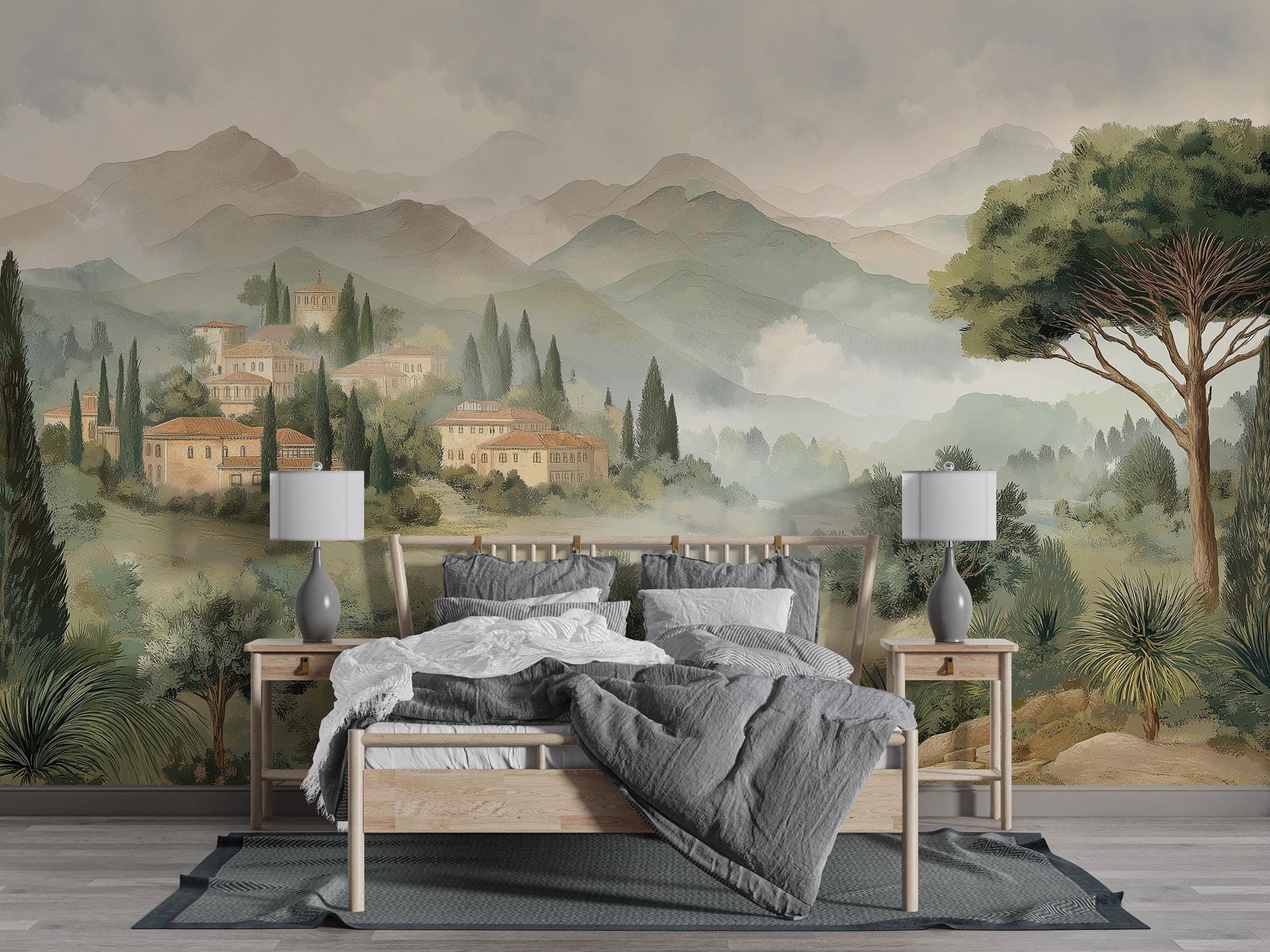 Vintage Countryside Landscape Wall Mural: Pastoral Scene Peel and Stick Wallpaper - View 4