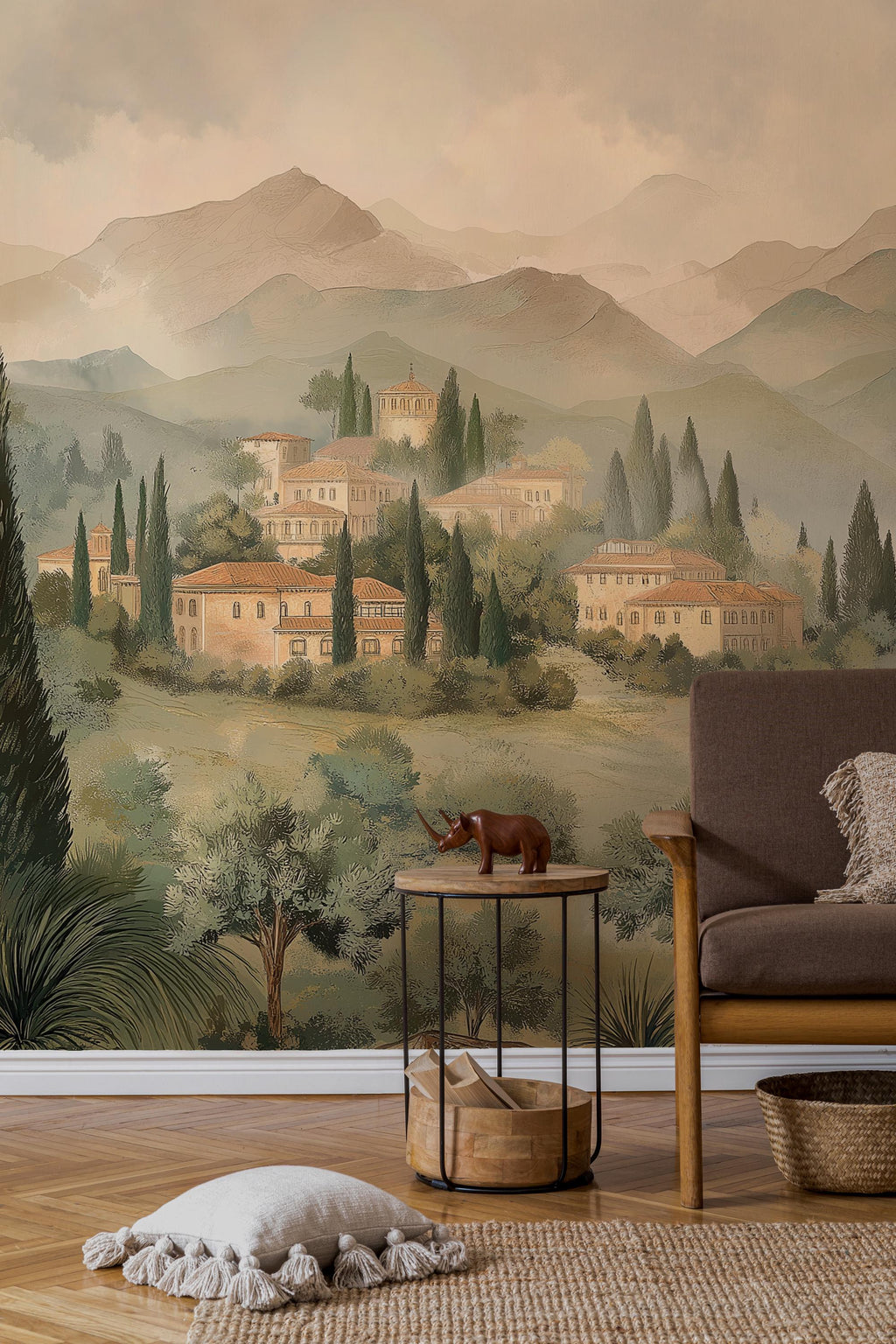 Vintage Countryside Landscape Wall Mural: Pastoral Scene Peel and Stick Wallpaper - View 3
