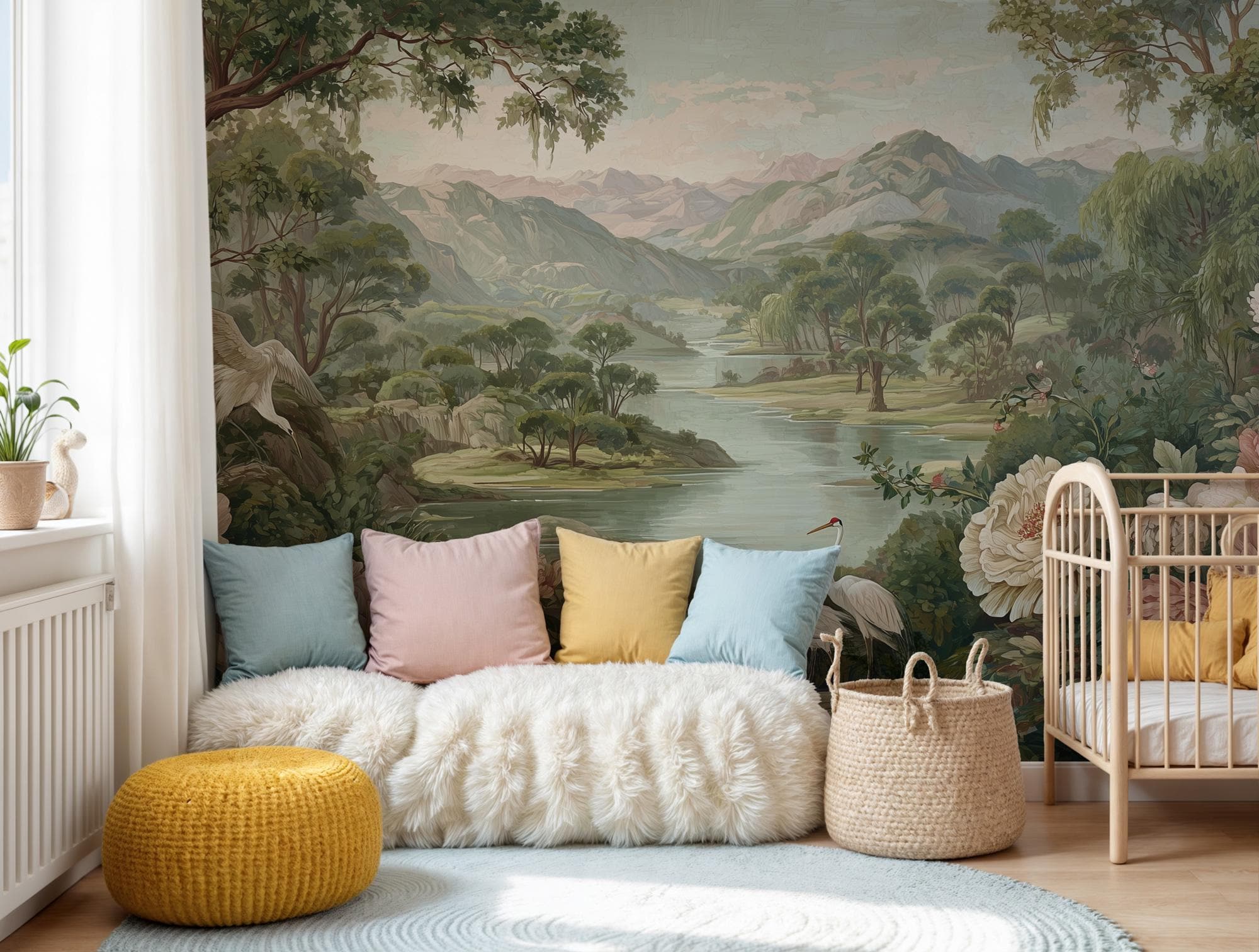 Chinoiserie Floral River Wall Mural – Scenic Landscape Peel and Stick Wallpaper - View 4