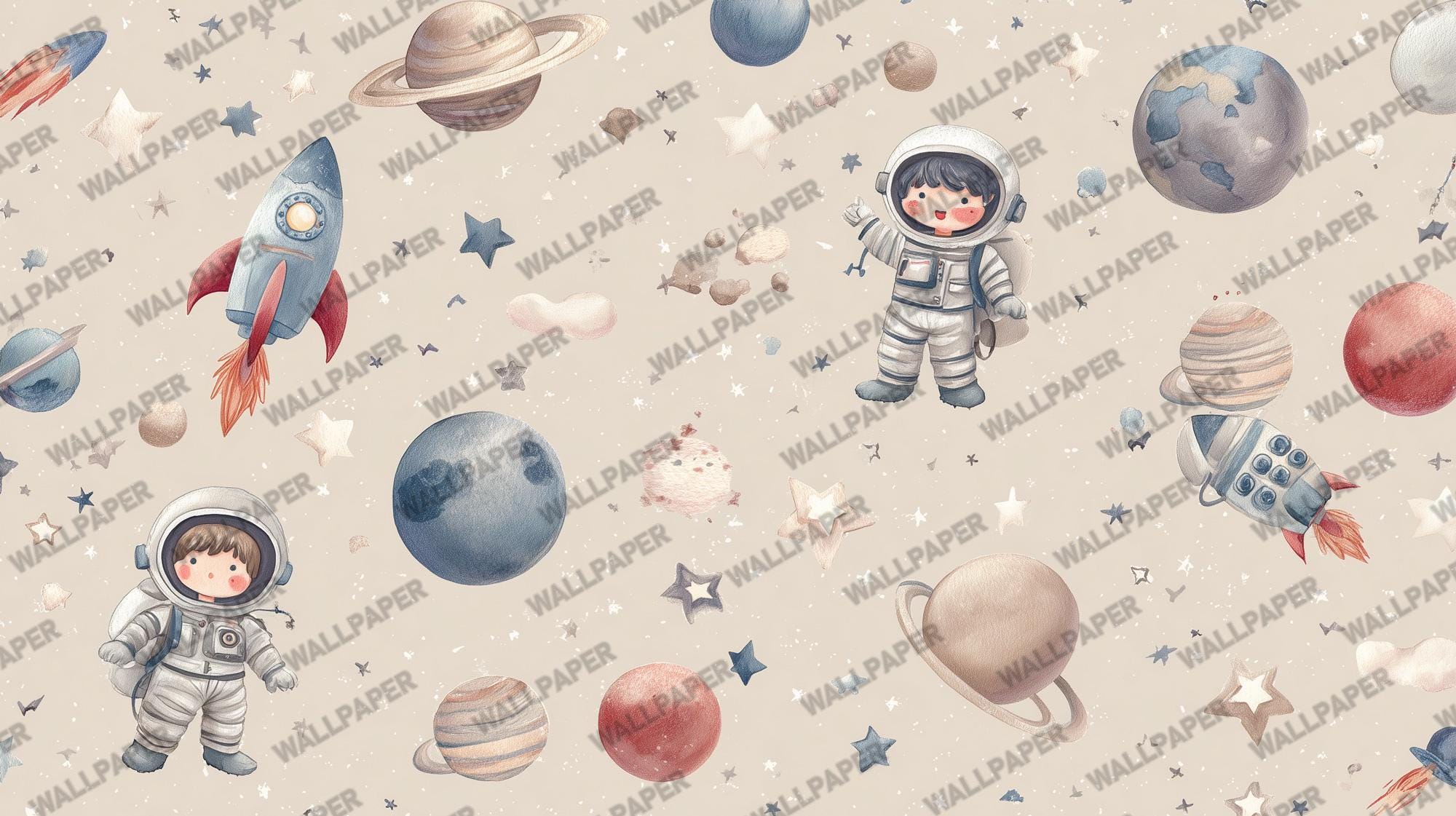 Astronaut Kids Wallpaper: Peel and Stick Galaxy Nursery Wall Mural - View 5