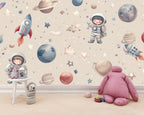 Astronaut Kids Wallpaper: Peel and Stick Galaxy Nursery Wall Mural - View 3