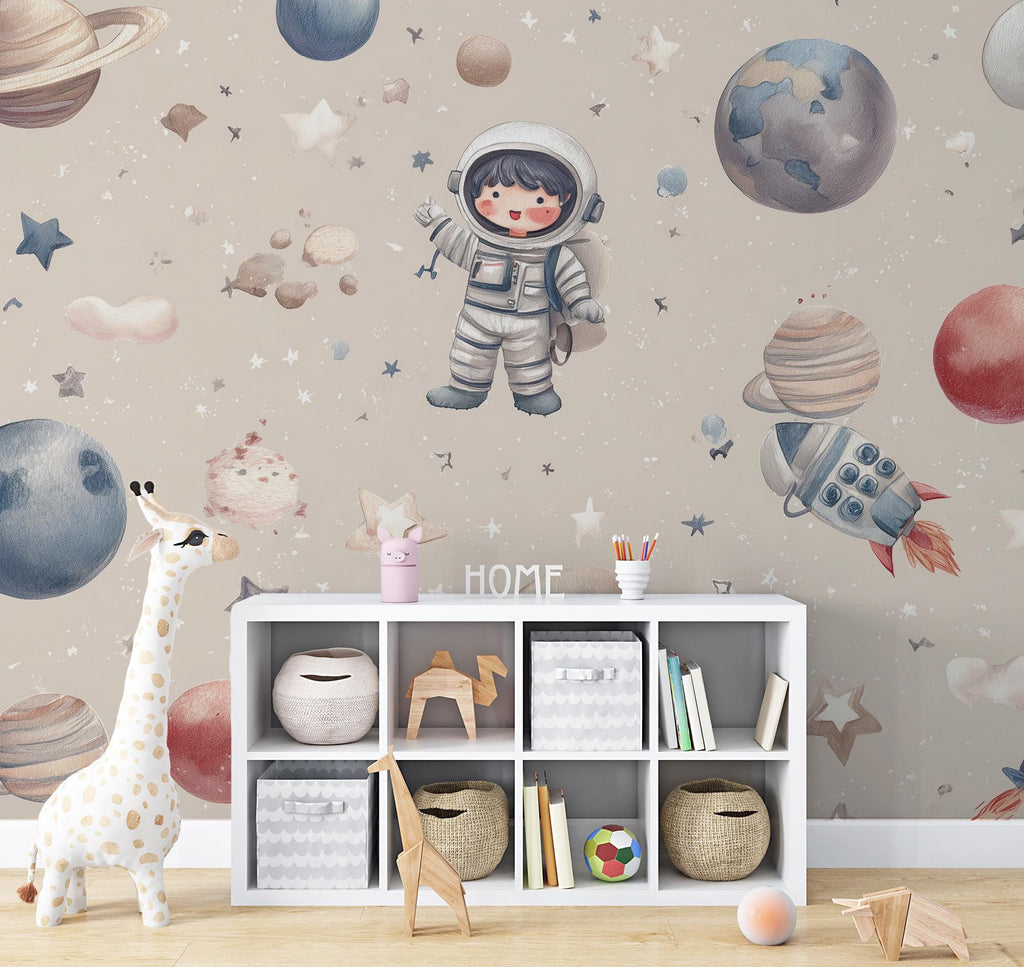 Astronaut Kids Wallpaper: Peel and Stick Galaxy Nursery Wall Mural - View 4