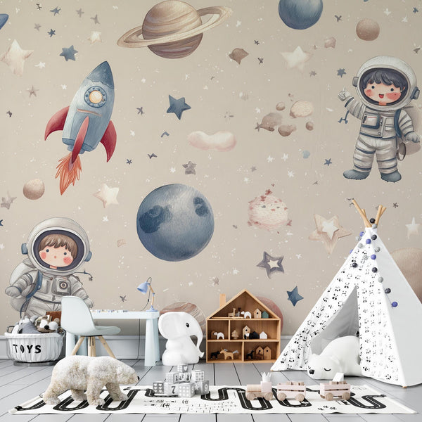 Astronaut Kids Wallpaper: Peel and Stick Galaxy Nursery Wall Mural