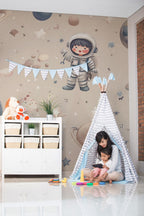 Astronaut Kids Wallpaper: Peel and Stick Galaxy Nursery Wall Mural - View 2