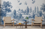 Blue Toile de Jouy Wallpaper: Vintage French Countryside Peel & Stick Mural