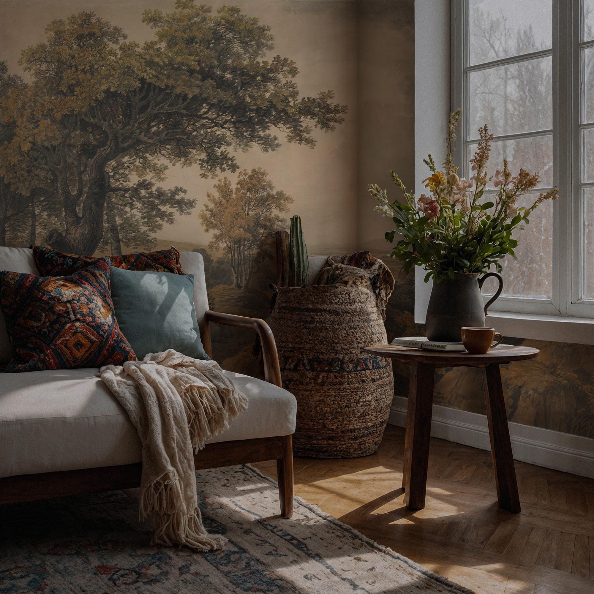 Amazon Forest Peel and Stick Wallpaper, Vintage Tree Landscape Wallpaper Mural - View 3
