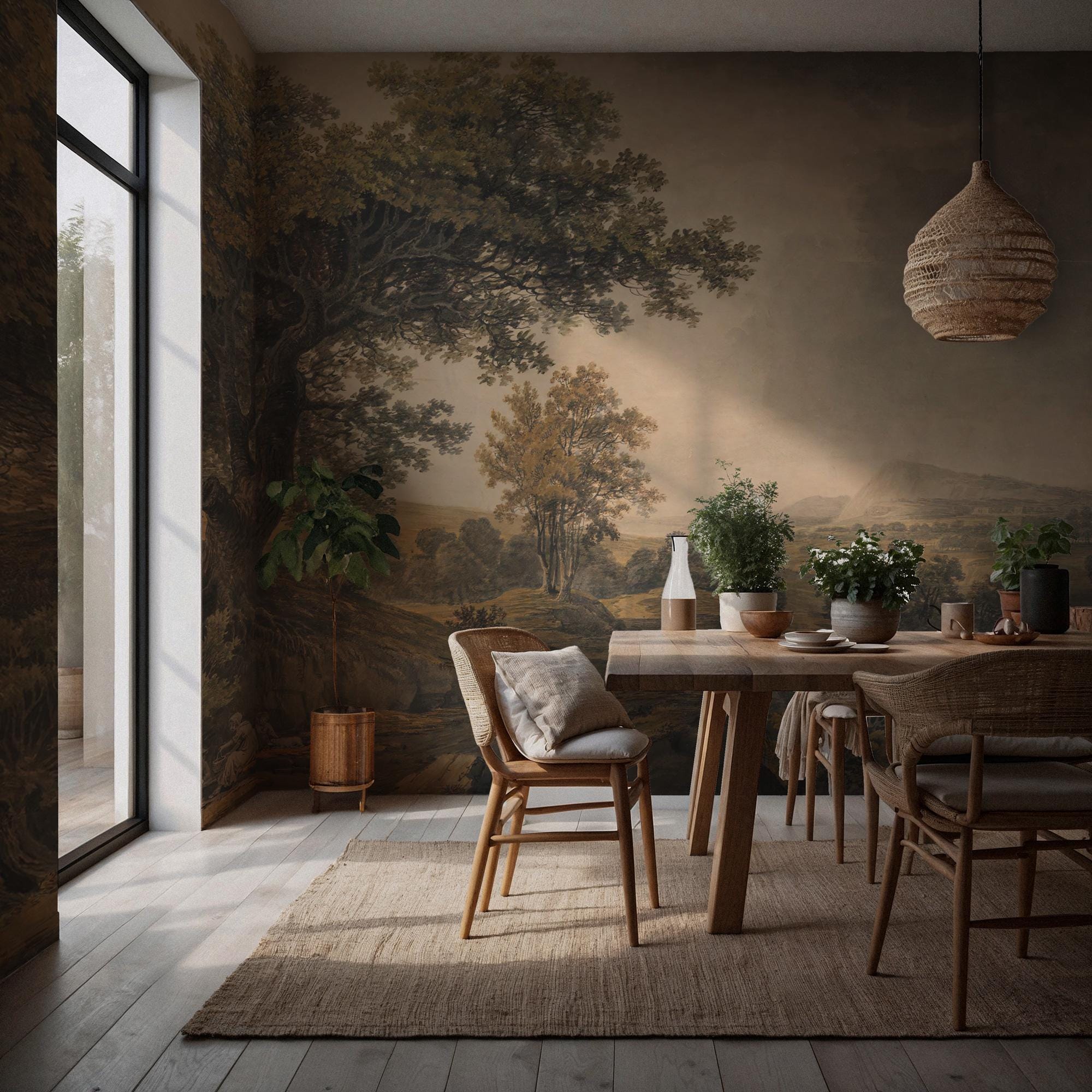 Amazon Forest Peel and Stick Wallpaper, Vintage Tree Landscape Wallpaper Mural - View 5