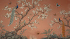 Chinoiserie Peacock Wallpaper: Terracotta Floral Peel and Stick Mural - View 6